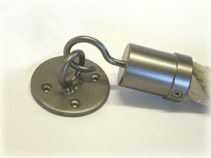 barrier rope hook end fitting and eyeplate in gunmetal finish steel