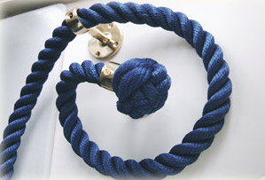 stair rope in navy nylon with brass fittings